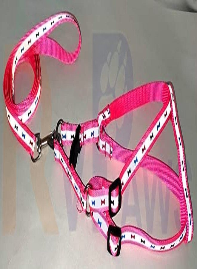 Pups&Pets Adjustable15 MM Printed and Reflective Nylon Harness & Leash Set for Small Dogs & Puppies (Pink) - Image 2